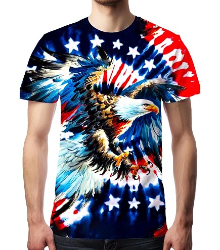 VNBNT Blue Orange Tie Dye Shirt Men 3D Print Colorful Short Sleeve
